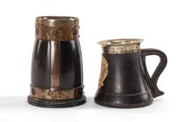 ROYAL DOULTON LEATHER JACK TANKARD, silver mounted rim marked 'Oliver Cromwell 1653', together