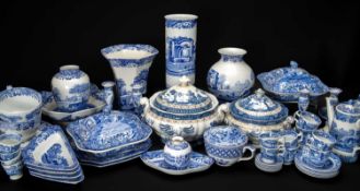 LARGE COLLECTION ASSORTED SPODE 'ITALIAN' BLUE PRINTED POTTERY, including cups, saucers, plates,