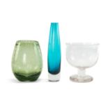 ASSORTED 20TH CENTURY GLASS including tapering Swedish turquoise cased glass vase, 1970s, sea