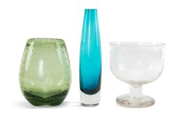 ASSORTED 20TH CENTURY GLASS including tapering Swedish turquoise cased glass vase, 1970s, sea