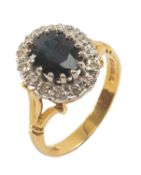 18CT GOLD SAPPHIRE & DIAMOND CLUSTER RING, ring size N, 4.7gms Provenance: private collection