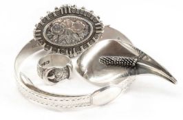 ASSORTED SILVER comprising Aarre Krogh Danish sterling silver brooch, silver sugar tongs bangle,