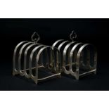 PAIR GEORGE VI SILVER TOAST RACKS, Birmingham 1948, trefoil handles and 5-bars, 5ozt, 8.3cms w (2)