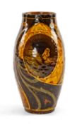 SCARCE DOULTON HOLBEIN WARE-STYLE VASE, slender oviform, decorated with oval medallion and