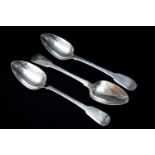 SET THREE GEORGE IV SILVER TABLESPOONS, Hyam Hyams, London 1821, fiddle pattern with engraved