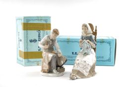 TWO LLADRO FIGURES 'The Embroiderer' #4865, 29cms h, and 'The Cobbler' #4843, 25cms h (2)