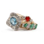 THREE 9CT GOLD GEM SET RINGS including topaz, emeralds and diamonds, 8.3gms gross (3) Provenance: