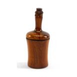 TREEN NUTMEG GRATER, of wine bottle form, the screw handled cover with metal grater, loose