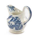 LATE 18TH C. PEARLWARE CREAM JUG, blue and white printed Chinoiserie pattern with flower sprays at