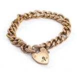 9CT GOLD CURB LINK BRACELET, heart shaped padlock, 25.1gms, in Davies Jewellers of Lampeter box