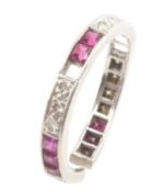 WHITE METAL DIAMOND & RUBY ETERNITY RING, 4.3gms Provenance: deceased estate Pembrokeshire Comments: