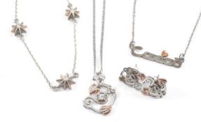 BOXED CLOGAU JEWELLERY comprising silver bracelet, silver 'Cariad' necklace, silver gem set necklace