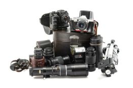 COLLECTION OF SLR CAMERAS, including Chinon CE-5 with Chinon PW-545 power winder, Praktica Super
