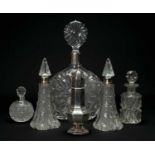 SILVER SUGAR CASTER & ASSORTED SILVER MOUNTED BOTTLES, including late Victorian octagonal piriform