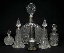 SILVER SUGAR CASTER & ASSORTED SILVER MOUNTED BOTTLES, including late Victorian octagonal piriform