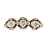 THREE VICTORIAN STAFFORDSHIRE BONE CHINA DESSERT DISHES, circa 1850, botanical painted centres and