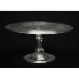 18th C. GEORGE III GLASS TAZZA, c. 1770, with air bubble-filled stem, on folded foot, 27cm diam;