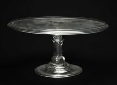 18th C. GEORGE III GLASS TAZZA, c. 1770, with air bubble-filled stem, on folded foot, 27cm diam;