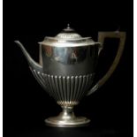 VICTORIAN SILVER COFFEE POT, London 1892, half fluted oval form, 13ozt, 19cms h