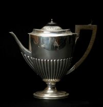 VICTORIAN SILVER COFFEE POT, London 1892, half fluted oval form, 13ozt, 19cms h