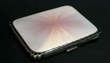 GEORGE VI LADIES SILVER & GUILLOCHE ENAMEL CIGARETTE CASE, Adie Bros., Birmingham 1936, pale pink