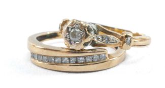 9K GOLD DIAMOND SET HALF ETERNITY RING, together with 18ct gold diamond ring with diamond chip
