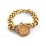 22CT GOLD CHUNKY CURB LINK BRACELET, with integrated box link clasp stamped '22 ct', with half