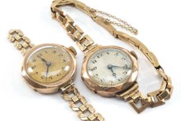 TWO 9CT GOLD LADY'S VINTAGE WRISTWATCHES, both with integrated 9ct gold bracelets, 42.2gms gross (2)