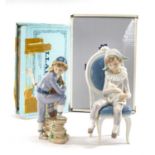 TWO LLADRO FIGURES 'Valencian Boy' # 5395, 23cms h, and 'Young Harlequin' #1229, 24cms h (2)