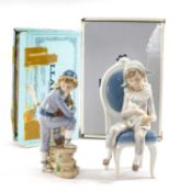 TWO LLADRO FIGURES 'Valencian Boy' # 5395, 23cms h, and 'Young Harlequin' #1229, 24cms h (2)