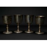 FOUR SILVER WINE GOBLETS, Barker Ellis Silver Co., all with large hallmarked decoration for