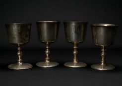 FOUR SILVER WINE GOBLETS, Barker Ellis Silver Co., all with large hallmarked decoration for