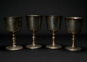 FOUR SILVER WINE GOBLETS, Barker Ellis Silver Co., all with large hallmarked decoration for