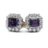 PAIR OF 9CT GOLD AMETHYST & DIAMOND CLUSTER EARRINGS, 6.2gms gross (2) Provenance: private