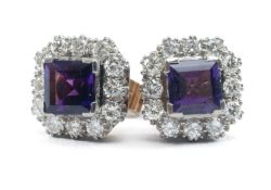 PAIR OF 9CT GOLD AMETHYST & DIAMOND CLUSTER EARRINGS, 6.2gms gross (2) Provenance: private