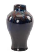 DOULTON SUNG VASE, baluster form, decorated in mottled tones of blue and red with a dusting of