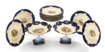 GERMAN PORCELAIN DESSERT SERVICE, c. 1897-1906, scalloped rims with colour printed centres of