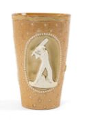 SCARCE DOULTON LAMBETH CRICKET BEAKER, of tapering form, depicting three relief scenes of cricketers