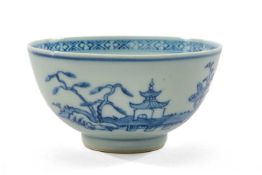 CHINESE 'NANKING CARGO' BLUE & WHITE PORCELAIN BOWL, c. 1751, painted with an island and temple,