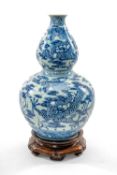 CHINESE BLUE & WHITE DOUBLE GOURD VASE, 20th Century, painted in the Ming dynasty-style with three