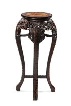 CHINESE MARBLE INSET HARDWOOD URN STAND