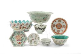 ASSORTED CHINESE PORCELAIN, 20th Century, including famille rose celadon lotus leaf bowl, oval
