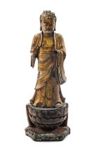 JAPANESE GILT WOOD FIGURE OF AMIDA NYORAI, probably late Edo Period, standing on separate double