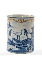 LARGE CHINESE EXPORT BLUE & WHITE TANKARD, Qianlong, painted with a river landscape with