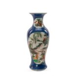 CHINESE FAMILLE VERTE VASE, Late Qing Dynasty or later, painted with shaped panels depicting