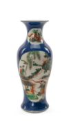 CHINESE FAMILLE VERTE VASE, Late Qing Dynasty or later, painted with shaped panels depicting