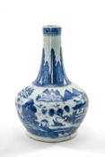CHINESE BLUE & WHITE BOTTLE VASE, 19th Century, painted with pavilions and river landscapes, beneath