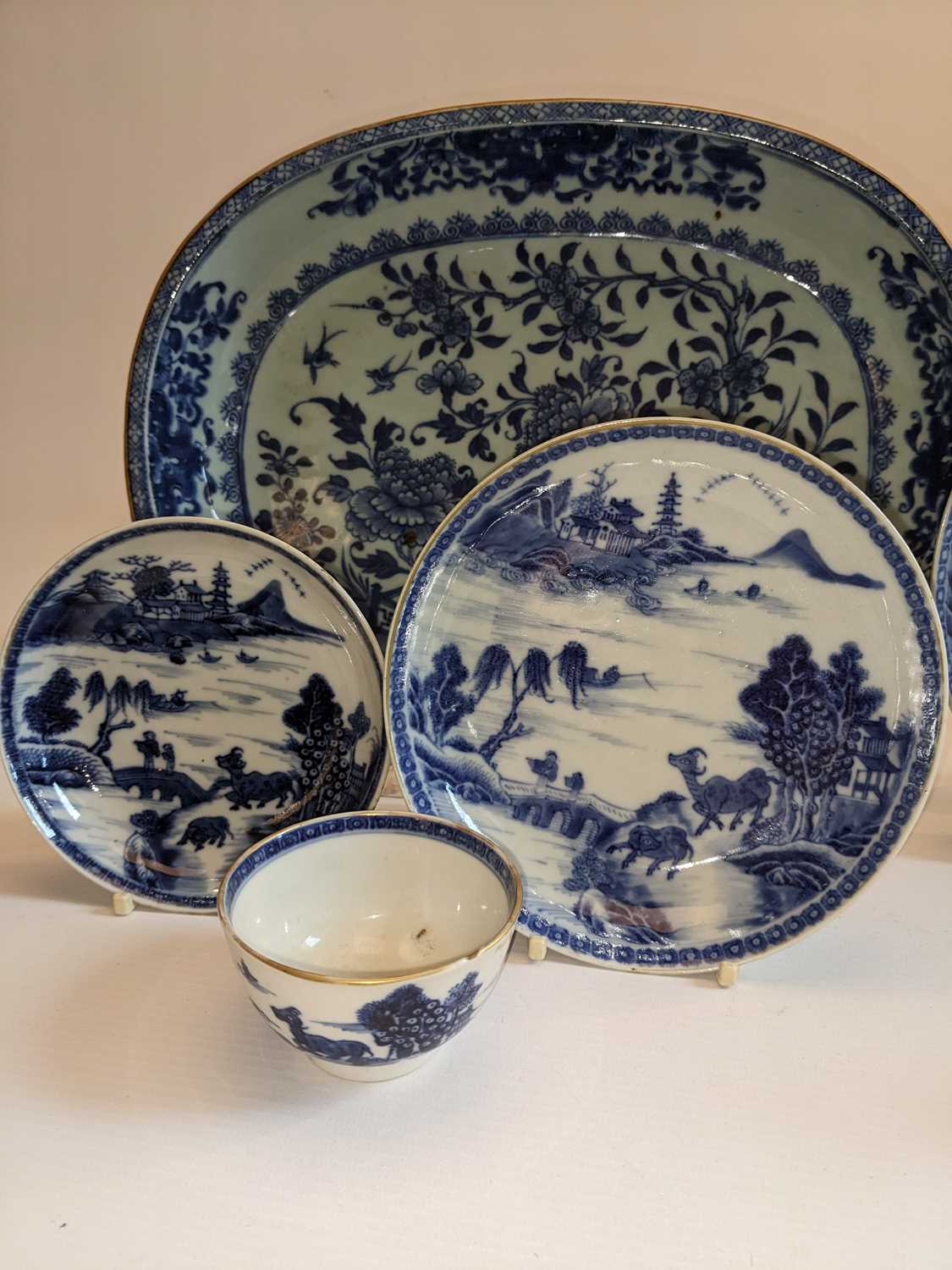 CHINESE BLUE & WHITE PORCELAIN, Qianlong, comprising oval dish painted with pair of pheasants on - Image 2 of 3