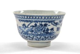 CHINESE BLUE & WHITE BOWL, Guangxu 6-character mark, painted with birds, peony, trees and