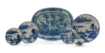 CHINESE BLUE & WHITE PORCELAIN, Qianlong, comprising oval dish painted with pair of pheasants on